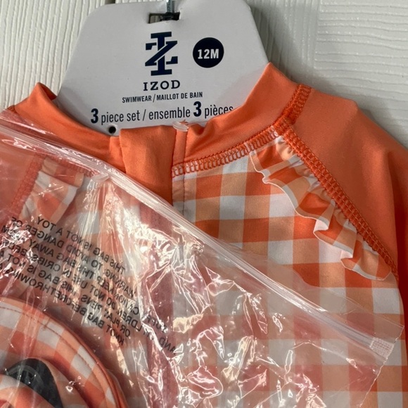 IZOD Gingham Print 3 Piece Rashguard Set - Baby Girl 12 Months - Picture 9 of 11